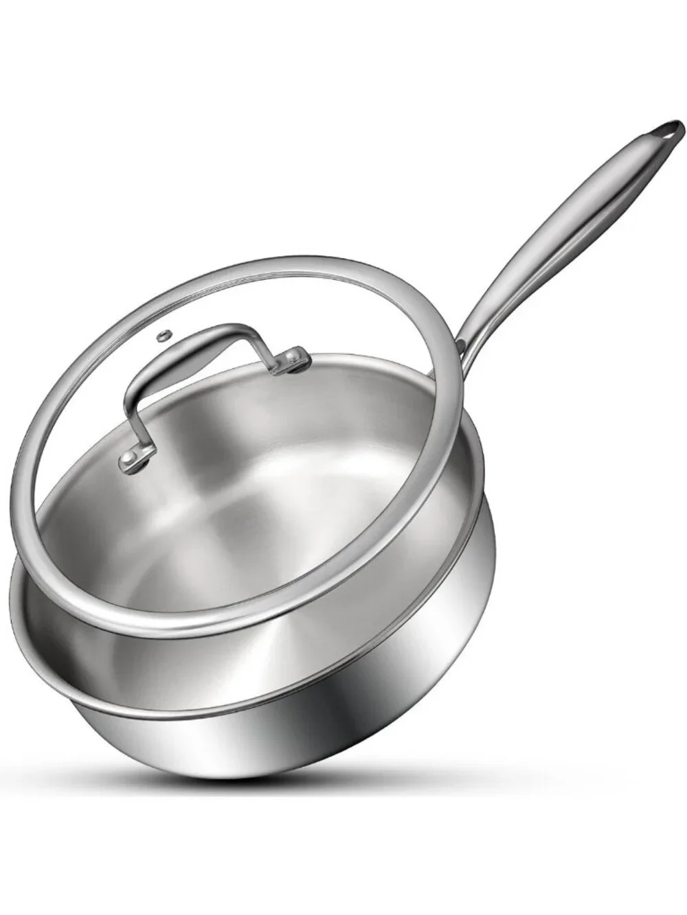 10-Inch Tri-Ply Stainless Steel Deep Frying Pan with Lid, Induction & Oven Safe